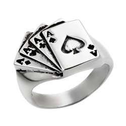 Anillo plata NINO925 BK33 poker de ases